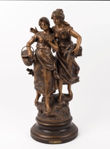 A cast metal figure group of two ladies, on plinth base, 20th century, 56cm high