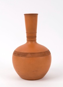 COMMONDALE antique English terracotta water monkey, circa 1870s, stamped "Commondale Pottery", 23cm high