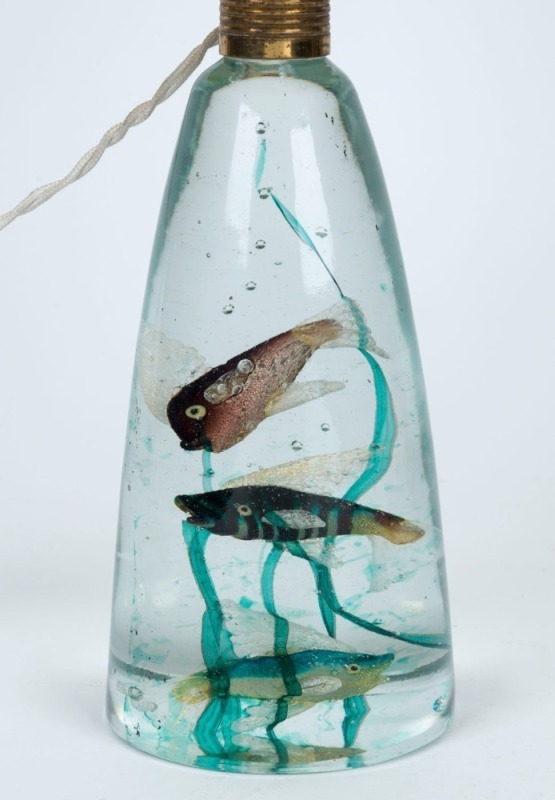 CENEDESE Murano aquarium glass fish block table lamp base and shade by