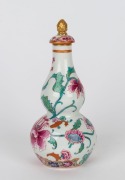 A Chinese double gourd shaped porcelain bottle with floral enamel decoration painted in the French style, circa 1860, ​​​​​​​15.5cm high - 2