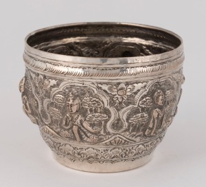A Burmese thabeik silver finished bowl, 20th century, 8.5cm high, 12cm wide