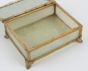 An antique Chinese jade and ormolu framed jewellery box with carved and fretted floral panel, early 20th century, 5cm high, 13cm wide, 10cm deep - 2