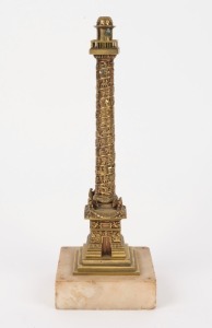 An antique Italian Grande Tour cast bronze model of "Trajan's Column" on white marble base, circa 1870 25cm high, 9cm wide.