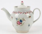 NEWHALL pearl ware antique English tea pot and lid with hand-painted decoration, circa 1790, 18cm high. - 2