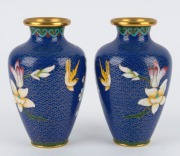 A pair of Chinese cloisonne vases on blue grounds, 20th century, 13cm high - 2
