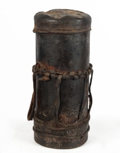 A tribal storage container, carved wooden tube covered with hide, Massai tribe, Southern Kenya, ​​​​​​​37cm high