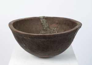 An African tribal bowl, carved wood with resin a metal repairs, Sudan origin, ​​​​​​​40cm diameter 