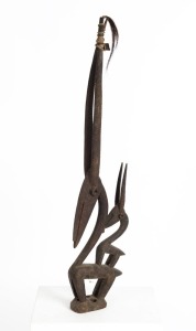 Ci Wara antelope headdress, carved wood, leather, fur and fibre, Bamana tribe, Southern Mali ​​​​​​​85cm high,