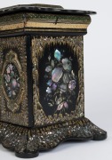 An antique English sewing cabinet, papier-mâché with mother of pearl and hand-painted finish, mid 19th century, ​​​​​​​30cm high, 30cm wide, 23cm deep - 5