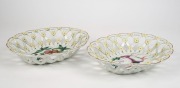 CHELSEA pair of antique English porcelain basket weave bowls, hand-painted with legumes and walnuts, circa 1765, extremely rare, red anchor mark to bases, 6cm high, 27cm wide - 3
