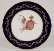 MINTONS fine set of four&nbsp;cabinet plates, cobalt blue borders with floral gilt decoration and hand-painted central Putti,&nbsp;by Antonin&nbsp;Boullemier, retailed by Mortlock's, Oxford Street, London, circa 1890, 24cm diameter&nbsp; - 3