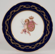 MINTONS fine set of four&nbsp;cabinet plates, cobalt blue borders with floral gilt decoration and hand-painted central Putti,&nbsp;by Antonin&nbsp;Boullemier, retailed by Mortlock's, Oxford Street, London, circa 1890, 24cm diameter&nbsp; - 5