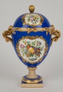 Coalbrookdale antique English porcelain pair of lidded table urns with royal blue ground, gilt decoration and hand-painted vignettes, signed to the base, 19th century, 32cm high  - 5