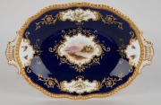 COALPORT pair antique English porcelain serving bowls on cobalt blue grounds with hand-painted lake scene vignettes, 19th century, factory mark to bases, 28cm wide - 5