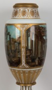 An antique Continental monumental porcelain vase, hand-painted with classical scene, on later timber stand, 19th century, "M. AHAEPb" inside the rim, 96cm high overall - 2