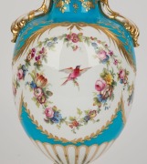 MINTONS stunning antique English porcelain lidded urn on blue ground with hand-painted floral swags and gilded highlights, 19th century, gold factory mark to base, ​​​​​​​38cm high - 2