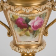 ROYAL WORCESTER gilt decorated lidded mantel vase with floral painting by A. WATKINS, 19th century, puce factory mark to base, ​​​​​​​28cm high - 3