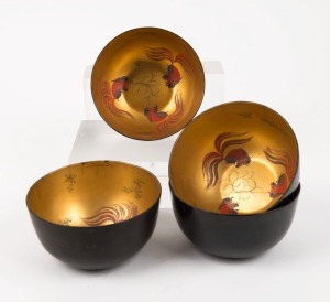 Set of four Chinese lacquer ware bowls, 20th century, stamped "SHEN SHAO AN LANG KEE, FOOCHOW, CHINA", 6Ccm high, 11.5cm diameter