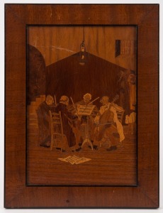 An antique marquetry panel of a quartet, early 20th century, ​​​​​​​31.5 x 23.5cm