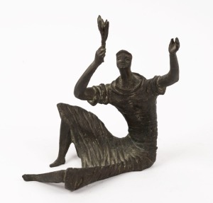 ARTIST UNKNOWN, seated figure in cast bronze, mid 20th century, signed (illegible), ​​​​​​​23cm high