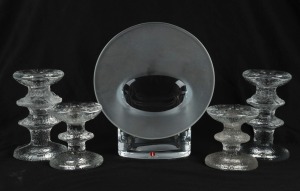 TIMO SARPANEVA "Marcella" glass vase and two pairs of candlesticks for ITTALA, (5 items), the vase 18cm high