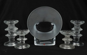 TIMO SARPANEVA "Marcella" glass vase and two pairs of candlesticks for ITTALA, (5 items), the vase 18cm high