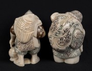 Two Japanese carved ivory statues with hand-coloured finishes, 20th century, seal marks to bases, ​​​​​​​6.5cm high each - 2