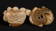Two Kyoto school Japanese carved ivory netsuke of seated artisans, 20th century, ​​​​​​​the larger 3.5cm high - 2