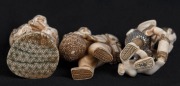 Three Kyoto school Japanese carved ivory netsuke of standing figures including wood cutter, man with monkey and figural group with rat, 20th century, ​​​​​​​the largest 5cm high - 3