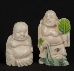 Two carved ivory Buddha statues, 20th century, the larger 5cm high