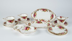 ROYAL ALBERT "Old Country Roses", English porcelain dishes and tea ware, (14 items), factory marks to bases, the largest dish 25cm wide