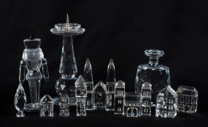 SWAROVSKI CRYSTAL miniature village, candlestick, paperweight and statue, 20th/21st century, (11 items), the largest 10cm high