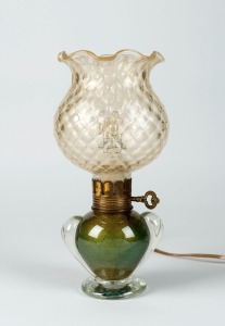 SEGUSO green Murano glass lamp and shade with gold inclusion, 31cm high