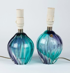 HINERI pair of Japanese art glass table lamp bases, circa 1960s, ​​​​​​​28cm high overall