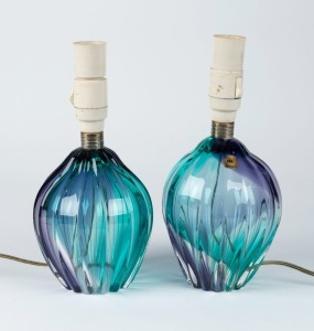 HINERI pair of Japanese art glass table lamp bases, circa 1960s, 28cm high overall