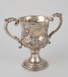 A sterling silver two handled cup, made in Birmingham circa 1889, 15cm high x 17cm wide, 214 grams