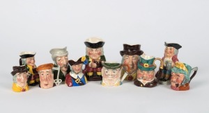 Eleven assorted miniature English porcelain Toby and character jugs by SYLVAC, 20th century, the largest 10cm high