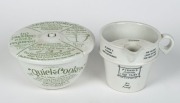 CLARKE'S "PYRAMID FAIRY" English porcelain jug; together with a Grimwades "QUICK-COOKER" porcelain pudding bowl with original lid, (2 items), ​​​​​​​the jug 11cm high
