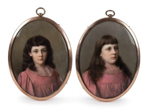 A pair of German porcelain hand-painted miniature portraits, early 20th century, ​​​​​​​11cm x 8cm each
