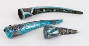 Three assorted Chinese fingernail guards, silver and enamel plus white metal and enamel, 19th and 20th century, ​​​​​​​the largest 10cm long - 2