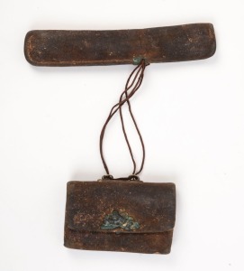 An antique Japanese leather tobacco pouch and pipe pouch, Meiji period, 19th century, ​​​​​​​23cm wide