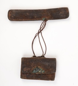 An antique Japanese leather tobacco pouch and pipe pouch, Meiji period, 19th century, 23cm wide