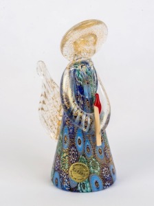 CAMPANELLA Murano glass Christmas angel statue, original foil label "Campanella L. Murano, Made In Italy", 11cm high
