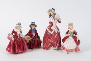 ROYAL DOULTON group of four English porcelain figures comprising "Linda" (HN 2106), "Valerie" (2107), "Lavinia" (HN 1955), and "Christmas Morn" (HN 1992), the largest 19cm high