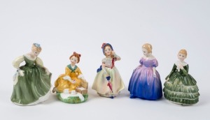 ROYAL DOULTON group of five English porcelain figures comprising "Fair Maiden" (HN 2211), "Marie" (HN 1370), "Picnic" (3308), "Belle" (HN 2340), and "Babie" (HN 1679), the largest 12.5cm high