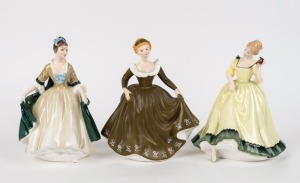 ROYAL DOULTON group of three English porcelain figures comprising "Geraldine" (HN 2348), "Paula" (HN 2906), and "Elegance" (HN 2264), ​​​​​​​the largest 19cm high
