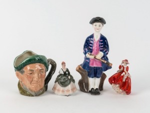ROYAL DOULTON four items including "The Boy From Williamsburg" (HN 2183), "Auld Mac" jug, and two miniature statues, the largest 14cm high