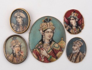 Five assorted antique Indian miniature portraits, 19th century, ​​​​​​​the largest 6.5 x 5cm