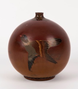 An antique Japanese porcelain and cloisonne decorated spherical vase, Meiji period, 19th century, 15cm high