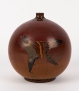An antique Japanese porcelain and cloisonne decorated spherical vase, Meiji period, 19th century, 15cm high